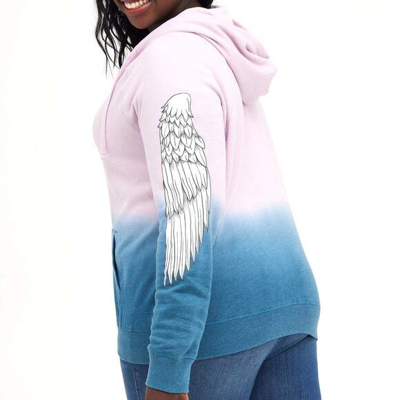 Torrid 3 (3X 22/24) Ombre Dip Dye Angel Wings Zip Up Fleece Hoodie Sweatshirt - Picture 4 of 5